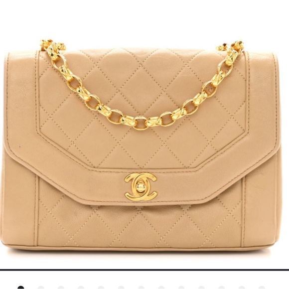 CHANEL Handbags - Chanel Diana Small Single Flap Beige Quilted Calf Leather Gold Plated Chain Bag